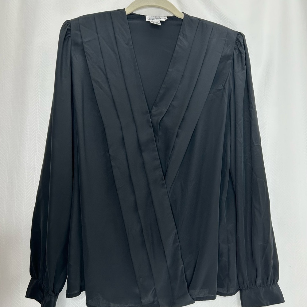Lloyd Williams classic black blouse v neckline long sleeves